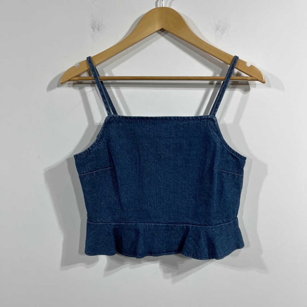 American Eagle Denim Peplum Babydoll Cami Top Smocked Womens Small Western Boho